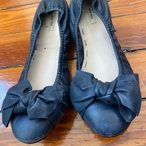 Miu Miu Leather Bow Ballet Flats